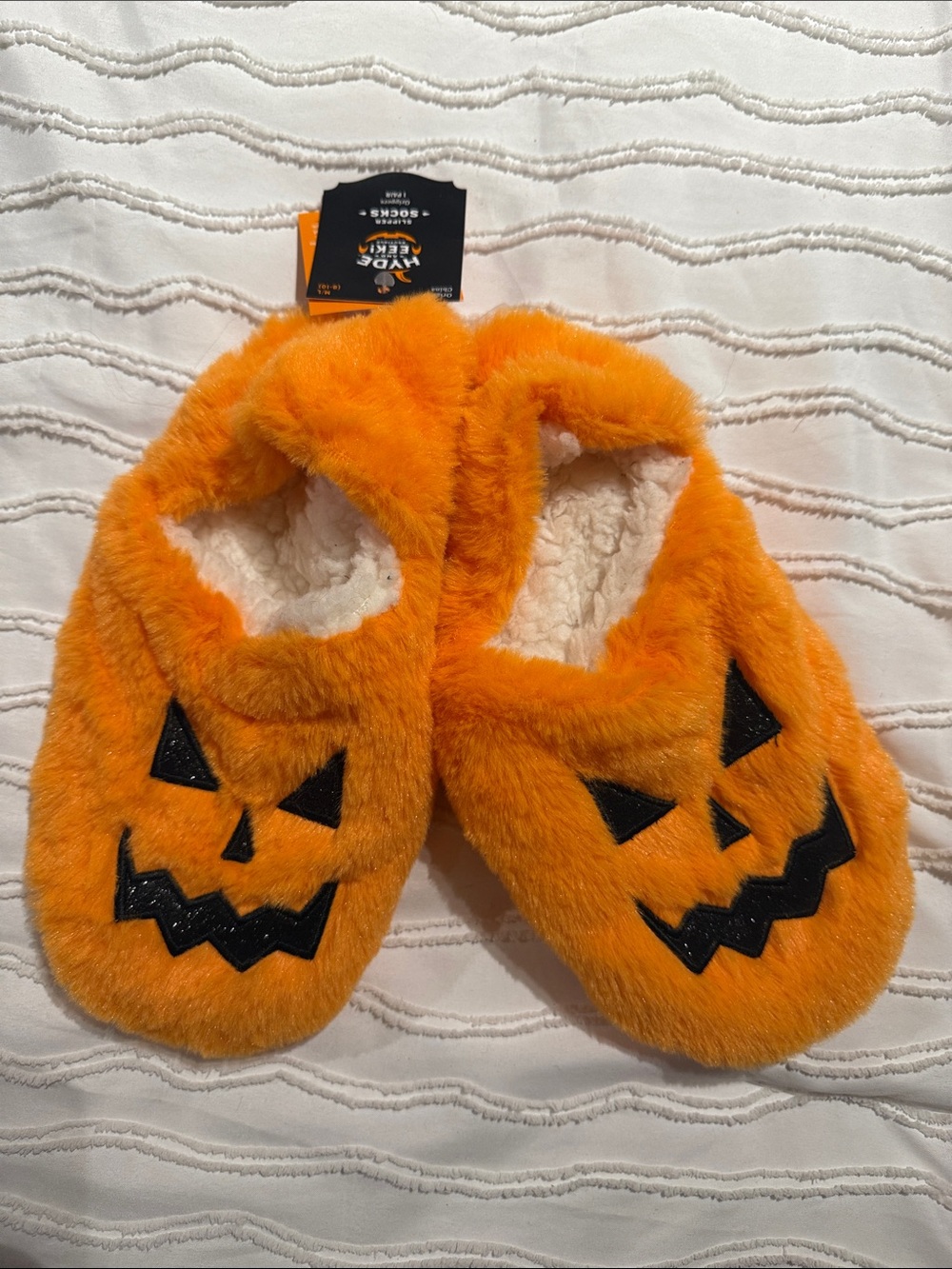 Women's Orange Plush Pumpkin Slip-On Slippers with Jack-O'-Lantern Face
